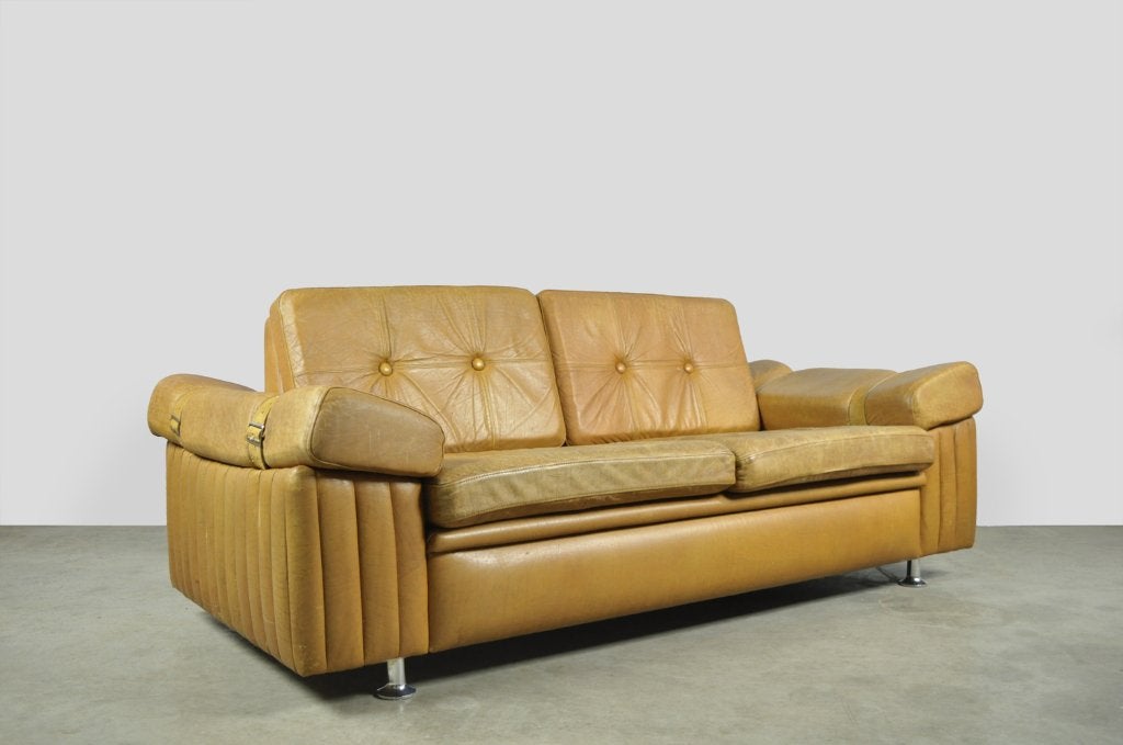 🟡DEENSE Vintage leren 2 zits sofa door Svend Skipper, 1970s, Deens vintage design, Gebruikt, 150 tot 200 cm, Onbekend