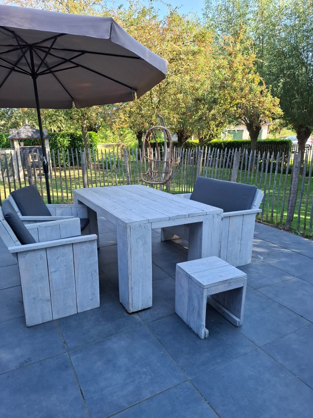Steigerhouten tuinset met kussens en hoes, tuin set, lounge, Ophalen, Gebruikt, Steigerhout, Tuinset