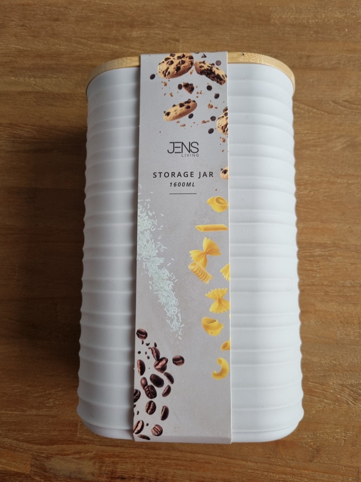 Jens Living Voorraadpot 1,6l - steengrijs met houten deksel, Kunststof, Nieuw, Ophalen of Verzenden, Voorraadpot