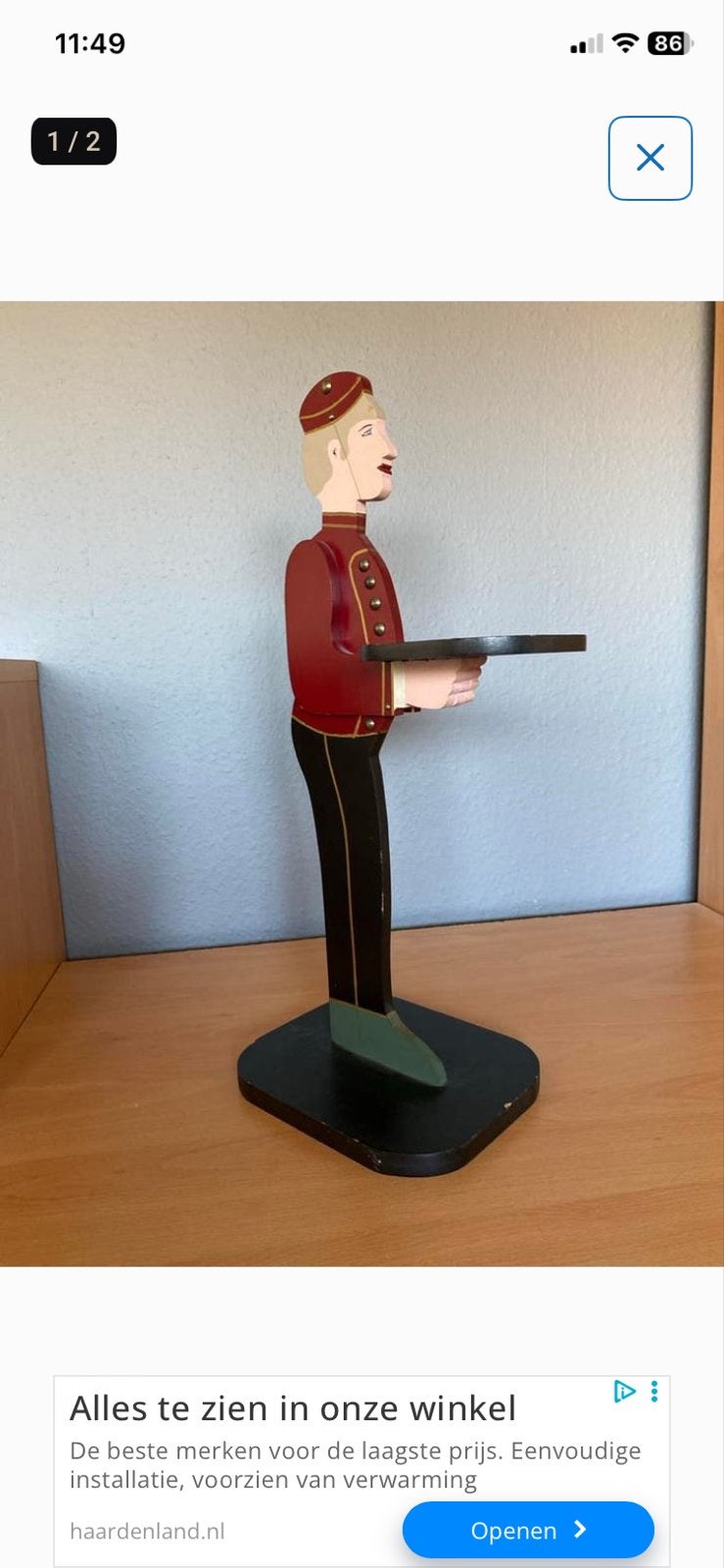 Houten Butler Figuur met Dienblad 45 cm hoog, Antiek en Kunst, Ophalen of Verzenden