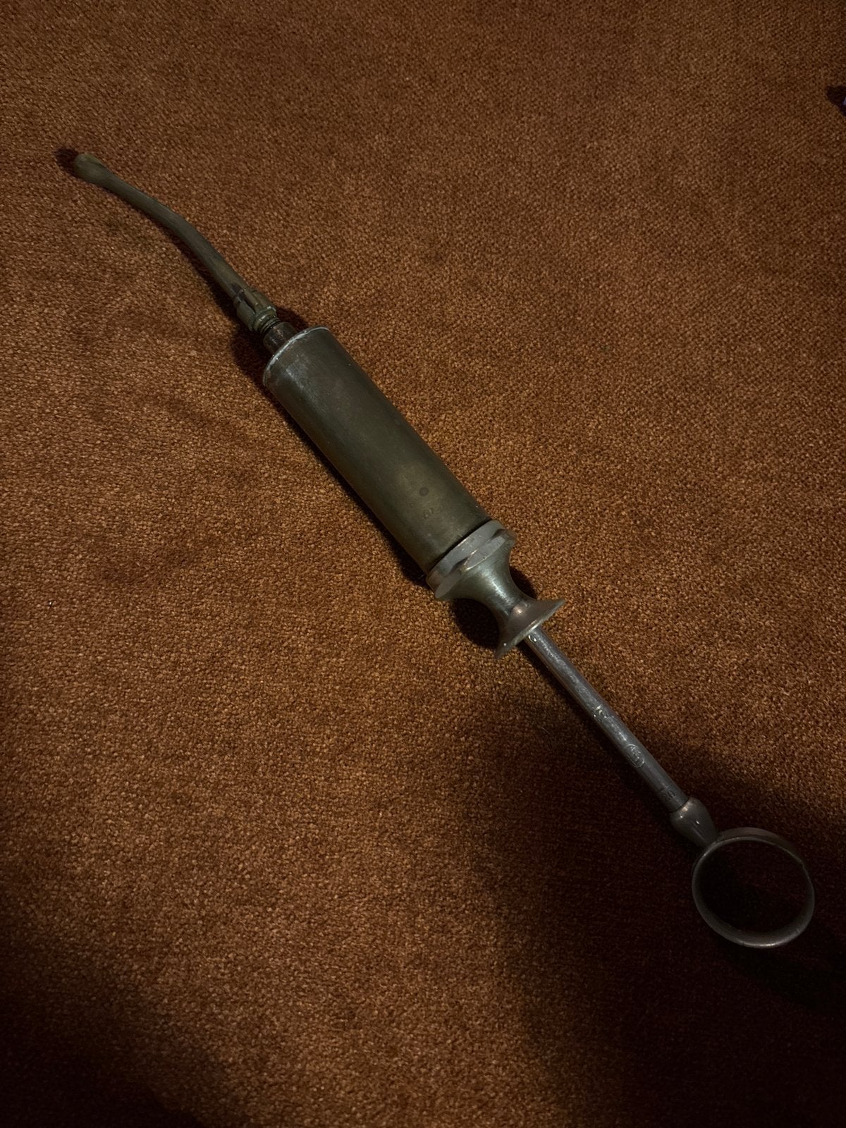 Antieke messing en stalen injectiespuit, Ophalen of Verzenden
