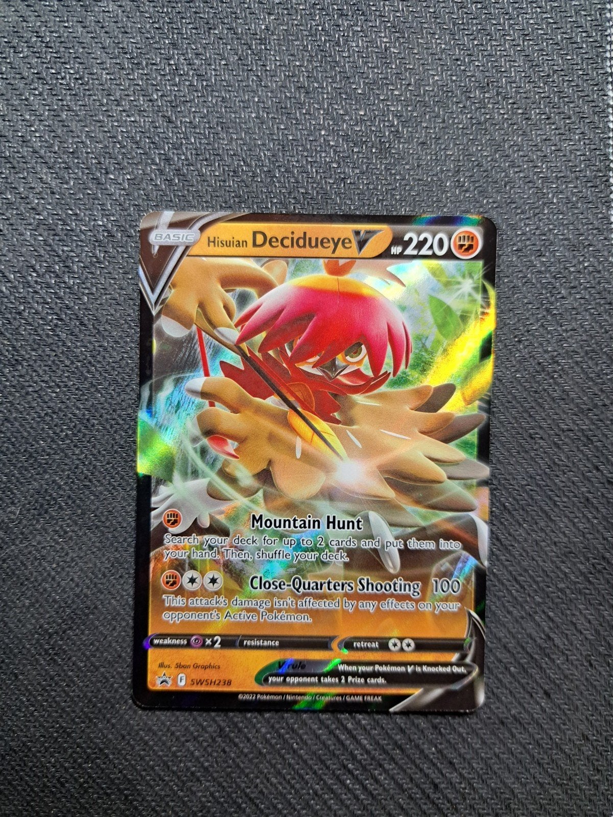 Pokémon Promo Kaart Hisuian Decidueye V SWSH238, Ophalen of Verzenden, Zo goed als nieuw, Losse kaart, Foil