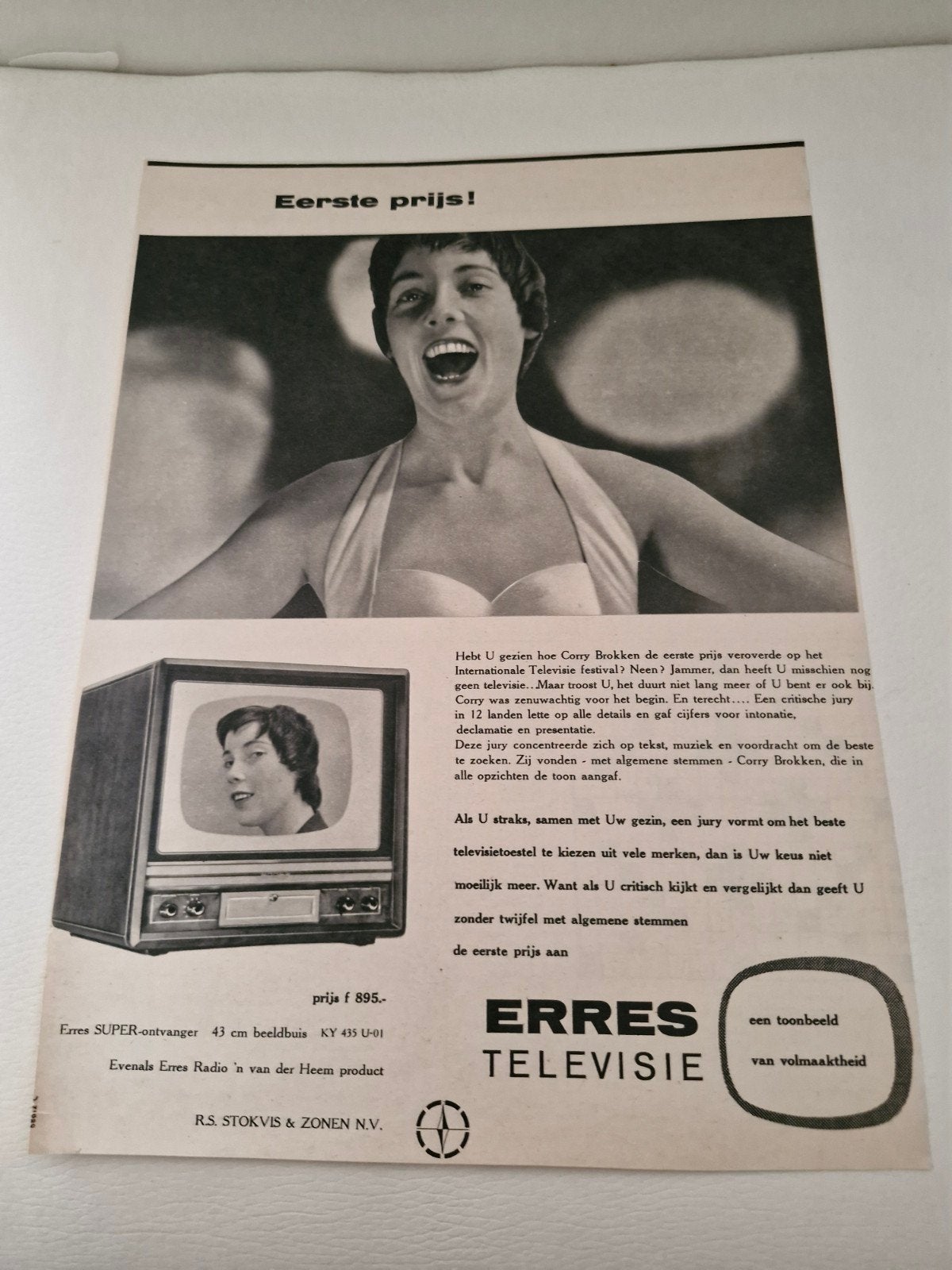Vintage Erres Televisie Advertentie (32x24 cm), Ophalen of Verzenden, Voor 1920, Knipsel(s)