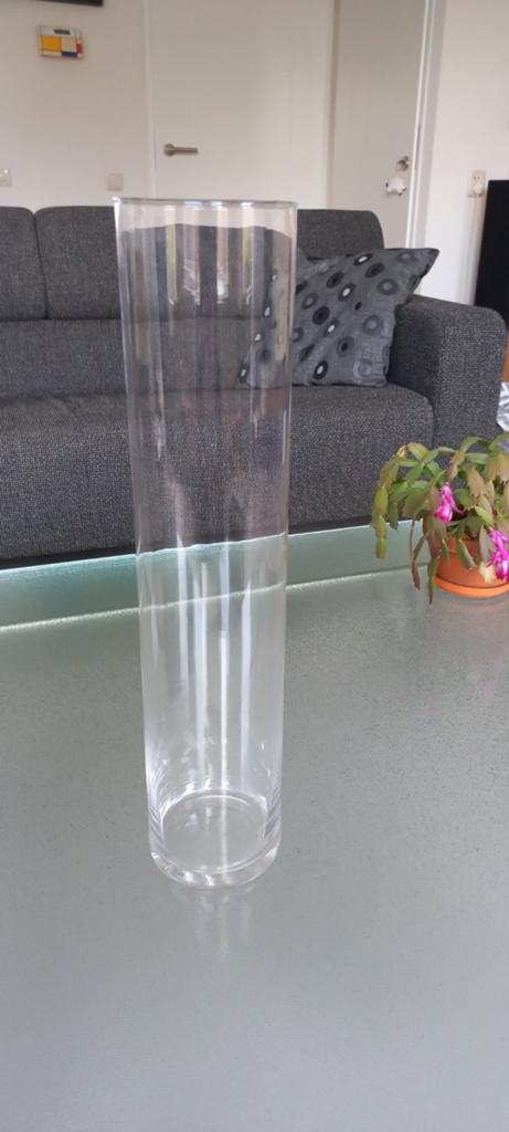 Glazen vaas hoog model, Ophalen of Verzenden, Overige kleuren, Glas, Minder dan 50 cm
