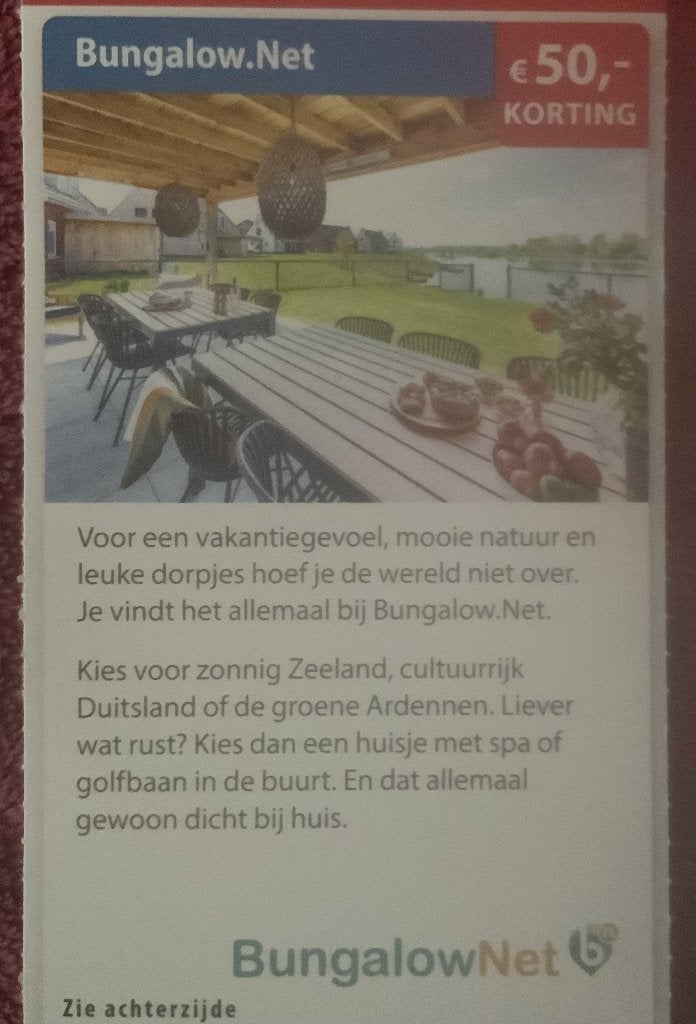 BungalowNet vakantie Voordeelbon, Drie personen of meer, 3 overnachtingen of meer