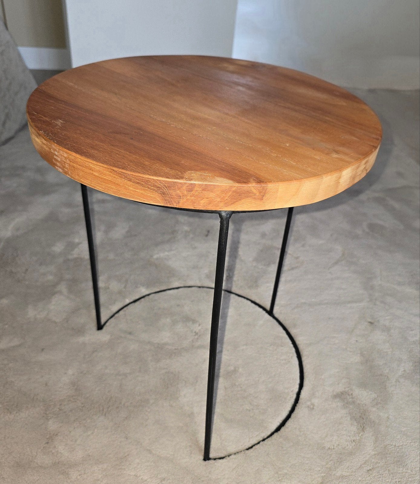 Industrieel houten tafeltje / bijettafeltje, Ophalen, Minder dan 45 cm, Minder dan 55 cm, Rond