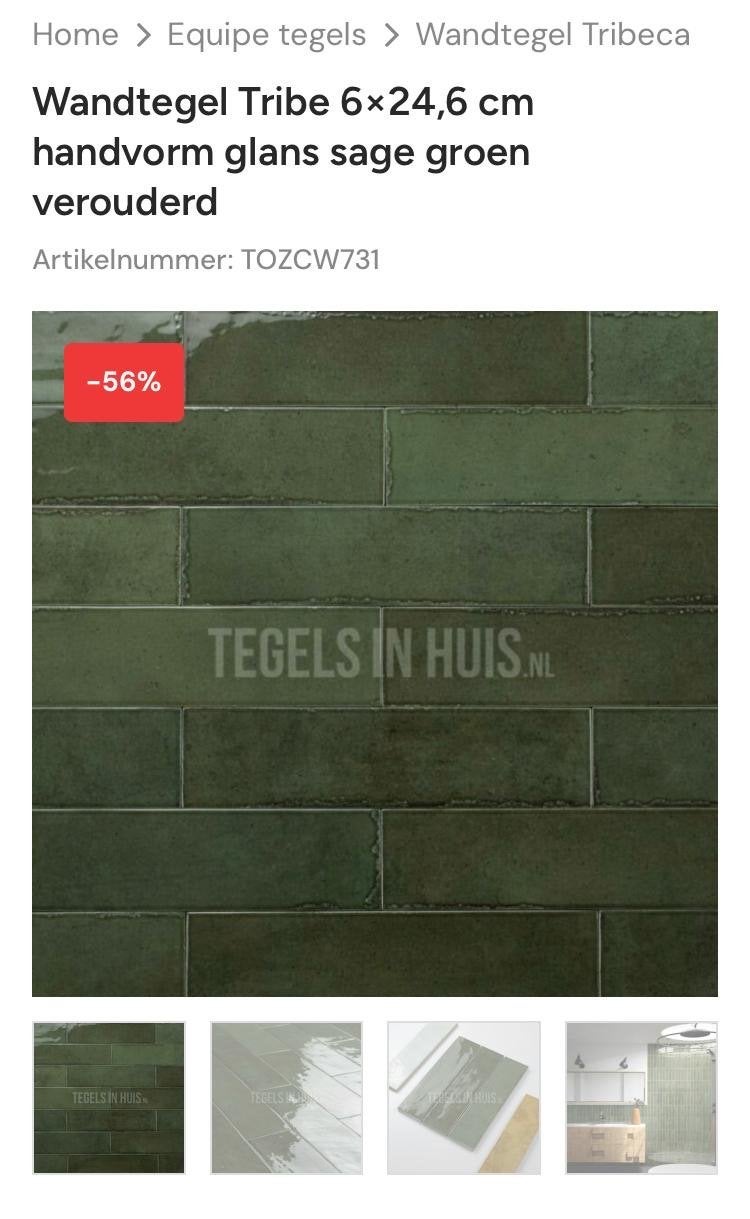Wandtegel Tribe 6x24,6 cm glans sage groen, blauw, wit, Nieuw, 20 tot 40 cm, Minder dan 5 m², Wandtegels
