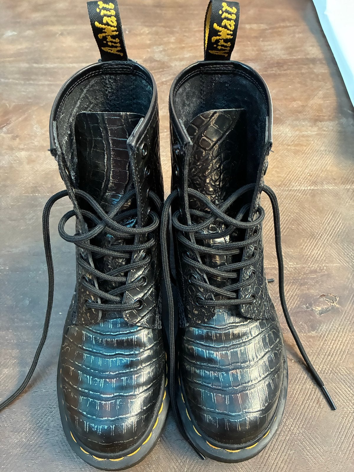 Dr Martens laarzen zwart met croc print, maat 38, Zwart, Lage of Enkellaarzen, Ophalen of Verzenden, Zo goed als nieuw