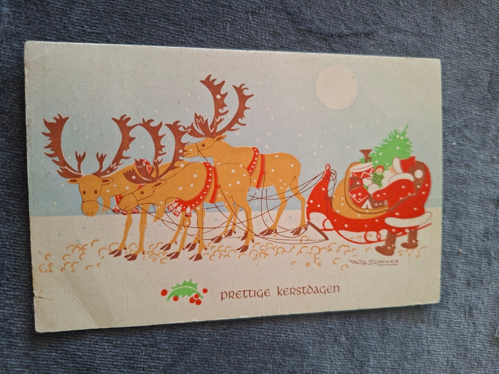 Willy Schermelé, rendieren met slee/kerstman pakjes, Verzenden, 1940 tot 1960, Gelopen, Overige thema's