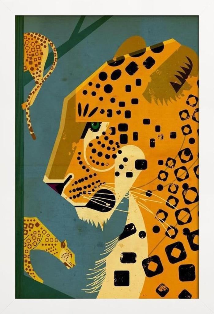 Luipaard print met lijst 60x40cm, Antiek en Kunst, Kunst | Schilderijen | Klassiek, Ophalen