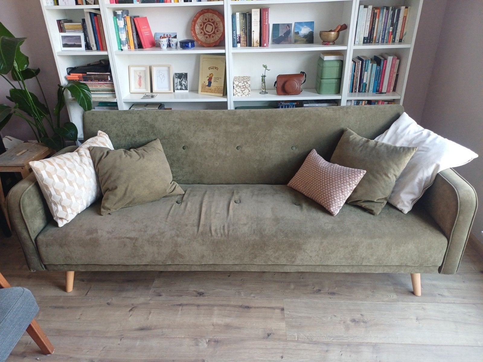 Comfortabele fluweelgroene slaapbank/daybed (gratis ophalen), Ophalen, Gebruikt, Tweepersoons, 75 tot 100 cm