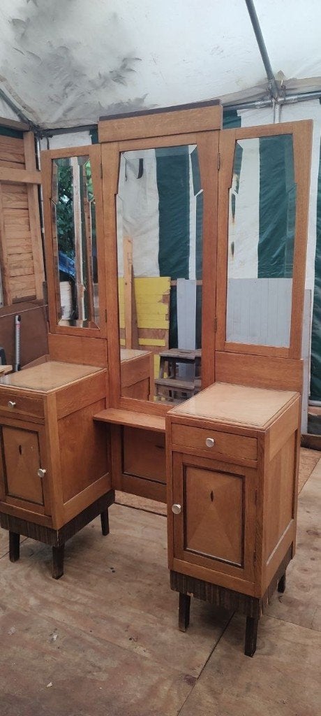 Handgemaakte eiken kaptafel, Ophalen, Gebruikt, 100 tot 150 cm, Art Deco
