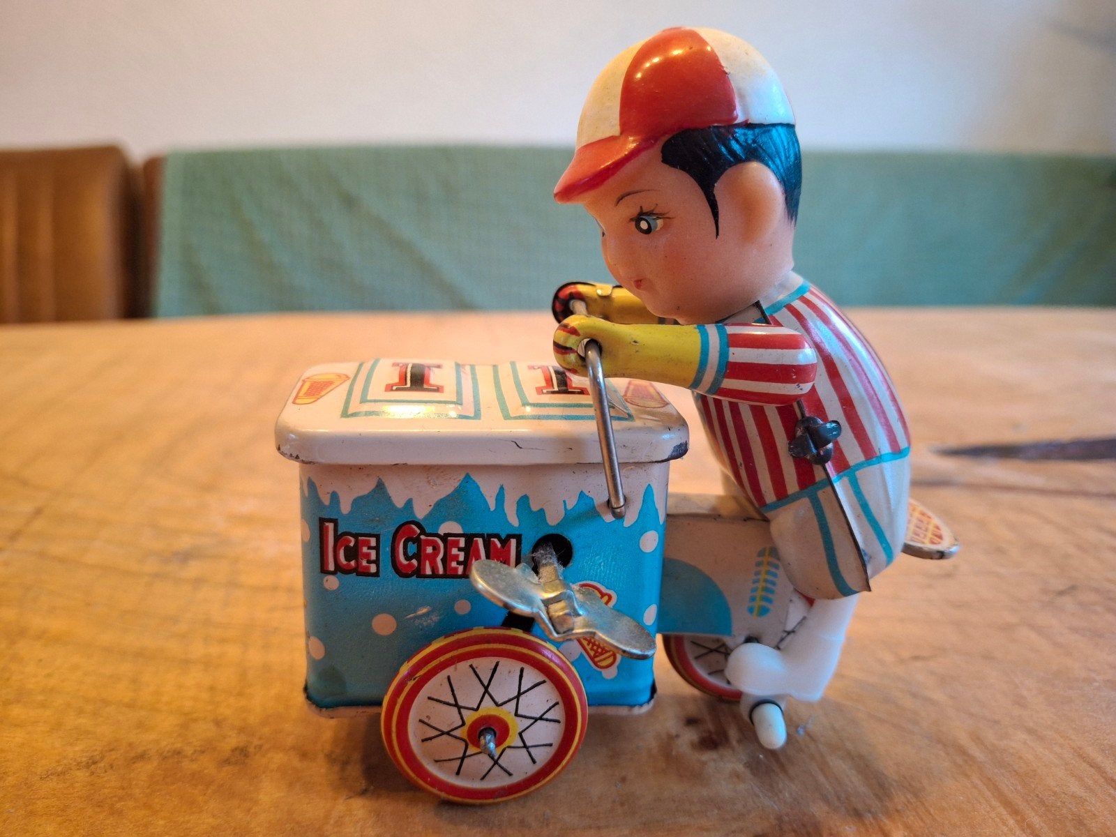 Set van 3 Vintage Blikken Speelgoed ijscowagen, zwaan, auto, Ophalen of Verzenden, Gebruikt