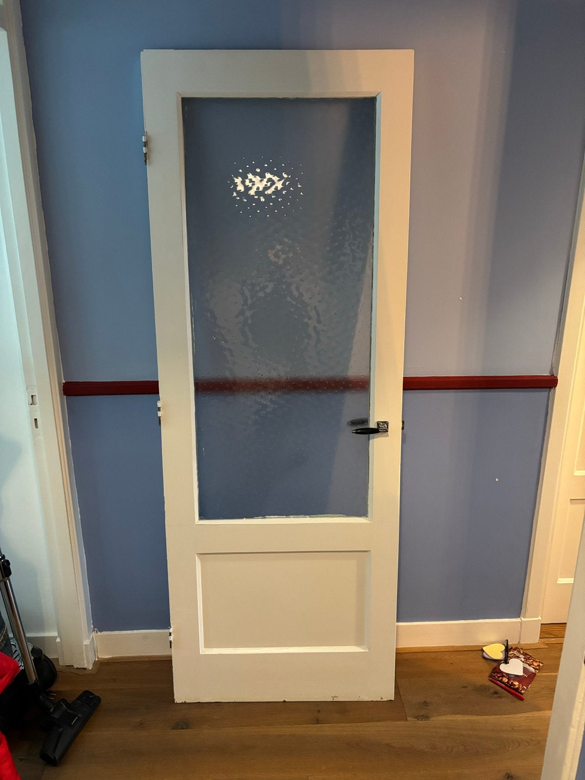 Binnendeur met glas en klink, Doe-het-zelf en Verbouw, Deuren en Horren, Ophalen, Gebruikt, 80 tot 100 cm, Binnendeur