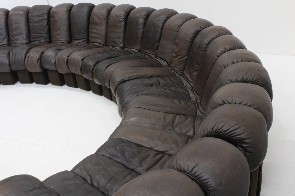 Vintage DS-600 Non stop Snake sofa by De Sede in bruin leer, Ophalen, Gebruikt, Design, Hoekbank