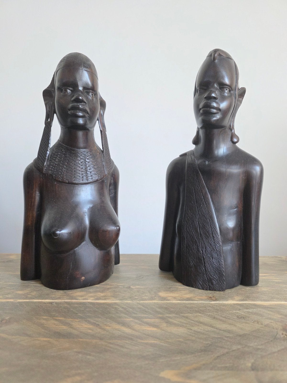 Set van 2 Afrikaanse bustes - Man en Vrouw, Groep mensen, Buste, Ophalen of Verzenden, Handgemaakt