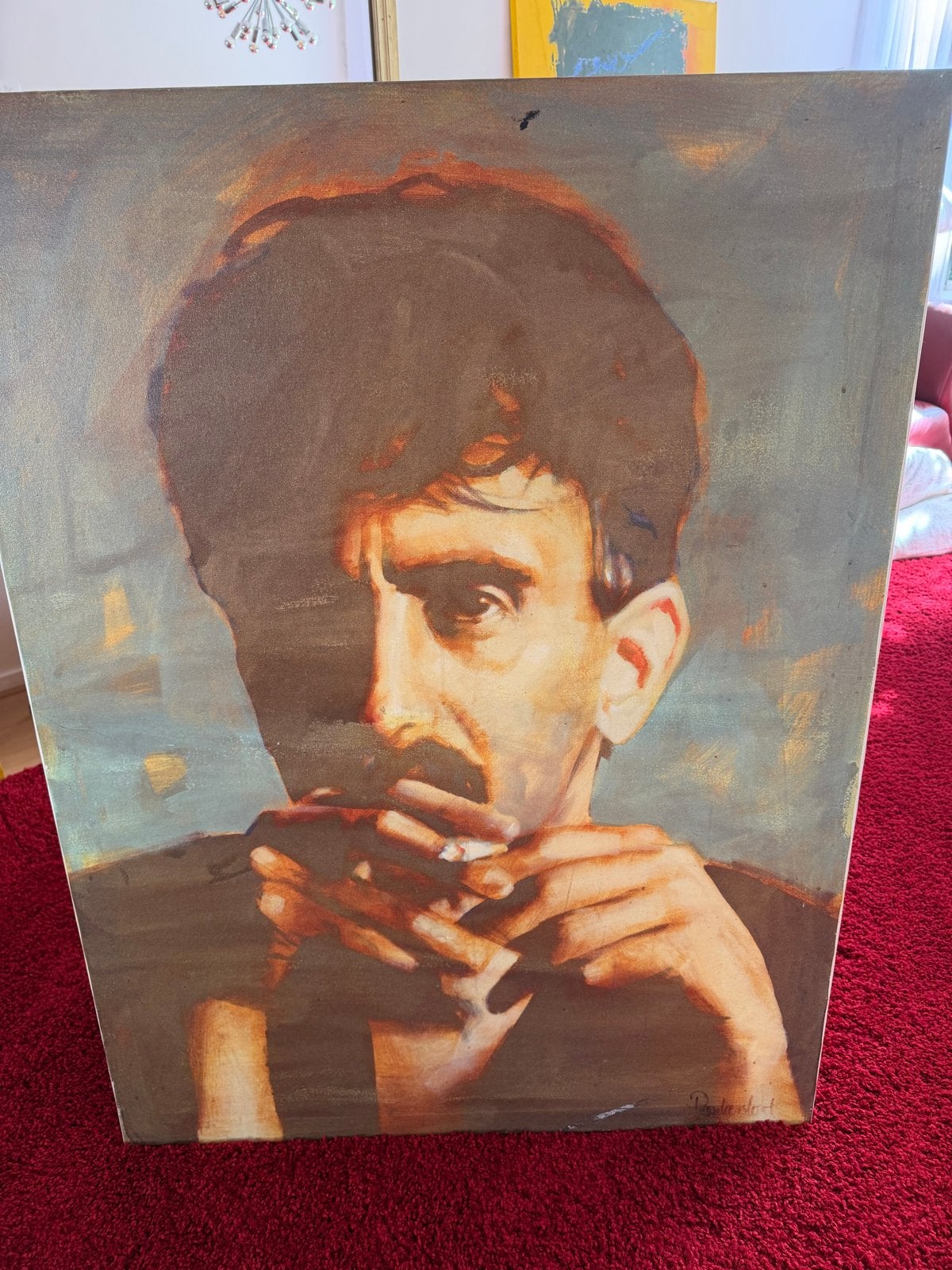 Uniek Portret Schilderij van Frank Zappa - Gesigneerd, Doek, Portret of Personen, Expressionistisch, Ophalen of Verzenden