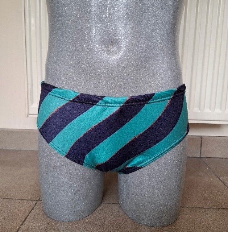 Knappe Vintage Zwemslip in Blauwe Tinten - Medium, Ophalen of Verzenden, Maat 48/50 (M), Blauw, Zwemslip