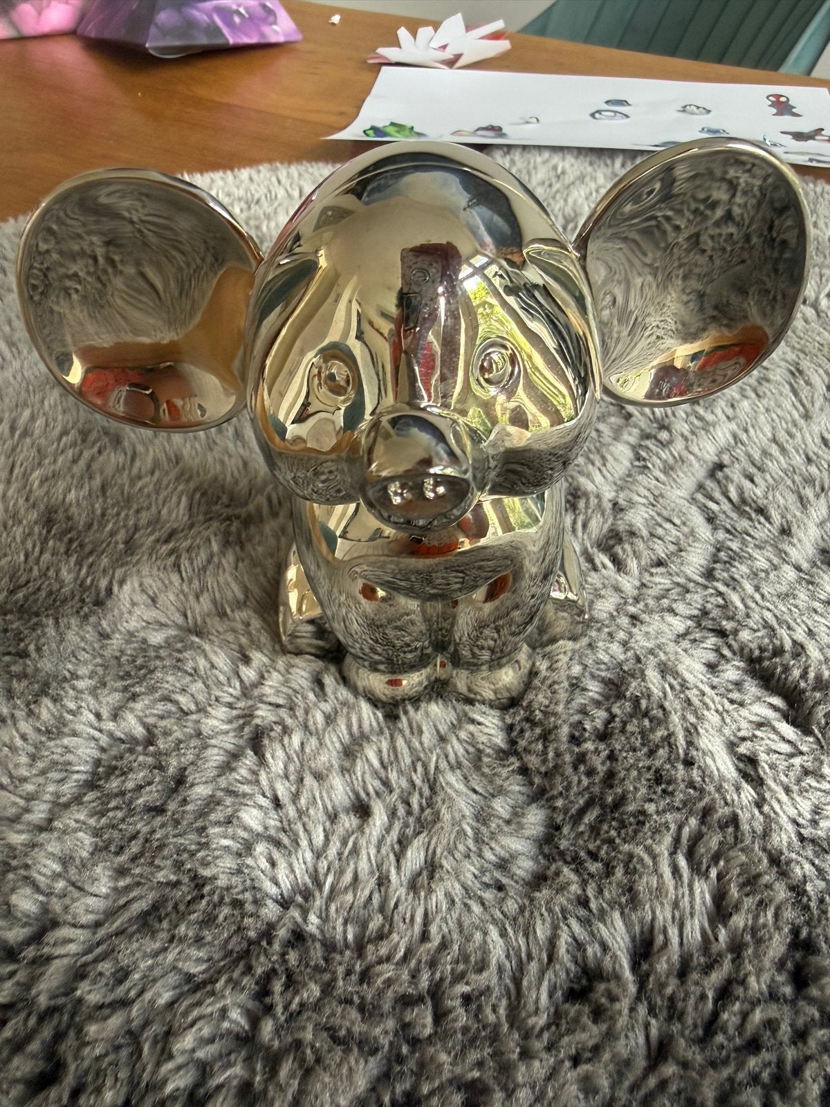 Verzilverde spaarpot zittende olifant, Ophalen of Verzenden, Gebruikt, Metaal of Blik, Dier