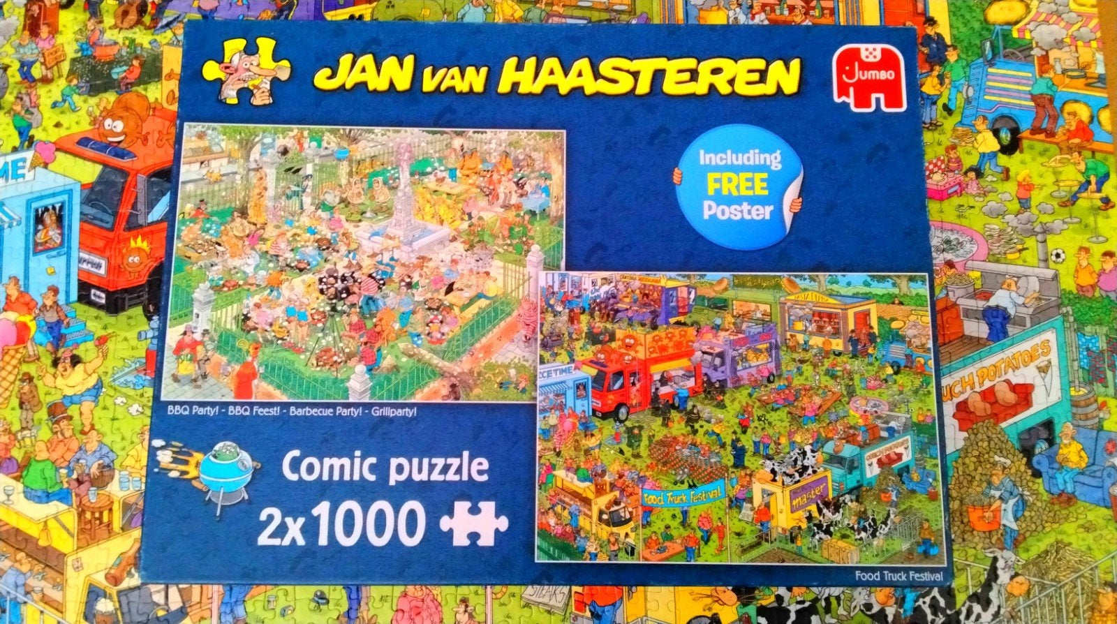 Jan van Haasteren, 2 x 1000, FoodtruckFestival en BBQfeest, Ophalen of Verzenden, 500 t/m 1500 stukjes, Zo goed als nieuw, Legpuzzel