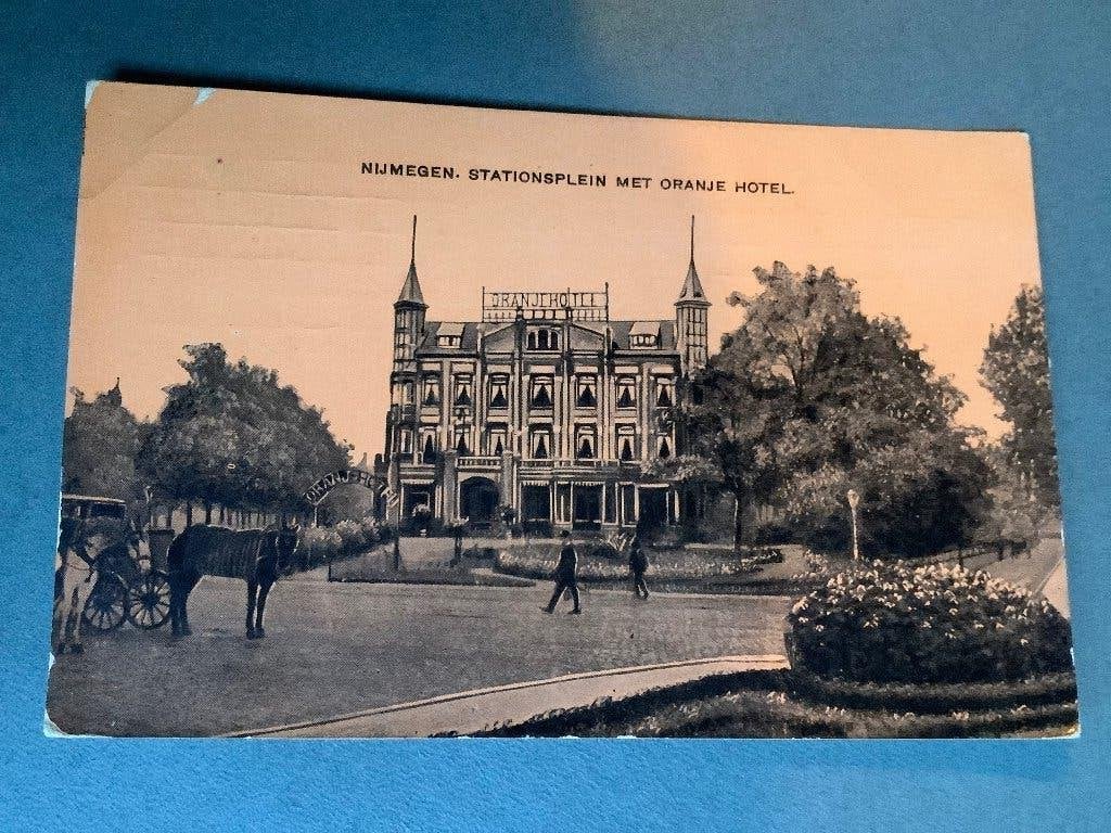 Nijmegen 1909 oranje gekleurde kaart van het Oranjehotel, Ophalen of Verzenden, Voor 1920, Gelopen, Gelderland