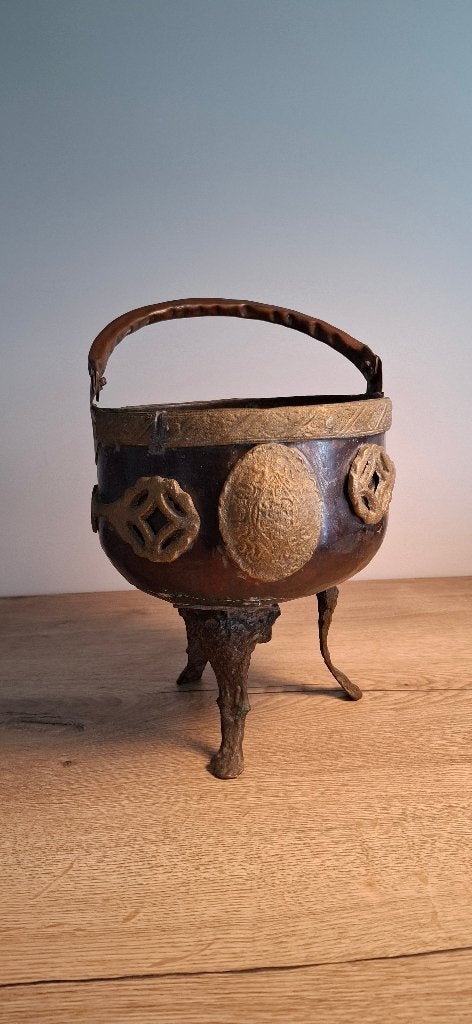Antieke koperen heksenketel hengselpot brass messing, Antiek en Kunst, Antiek | Koper en Brons, Ophalen of Verzenden, Brons