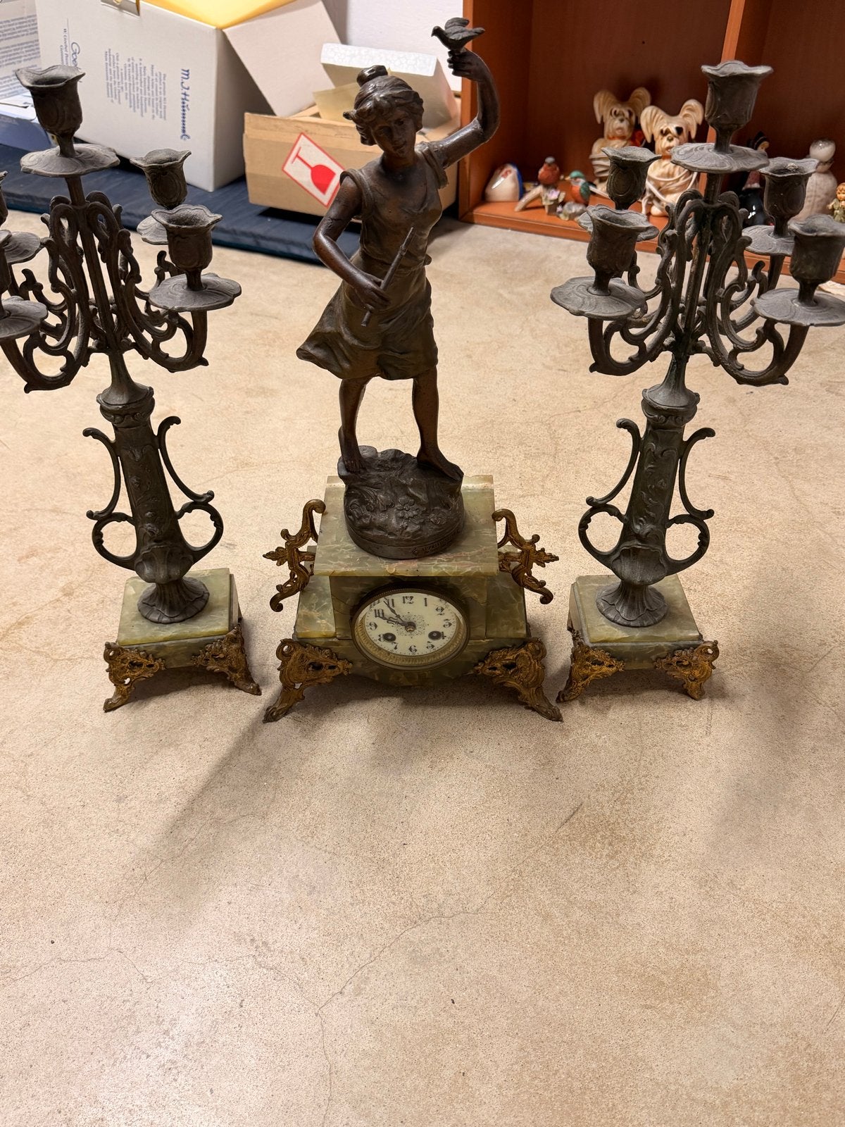 Bronzen Klok en Kandelaars Set genaamd Large Napoleon III, Ophalen, Koper of Brons