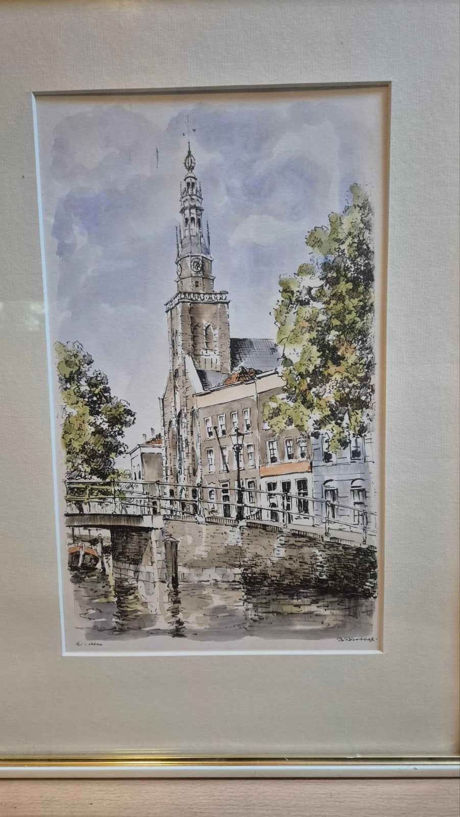 Ets Bob Broddel - Lodewijk kerk Leiden, Ets, Architectuur, Ophalen of Verzenden, 31 cm