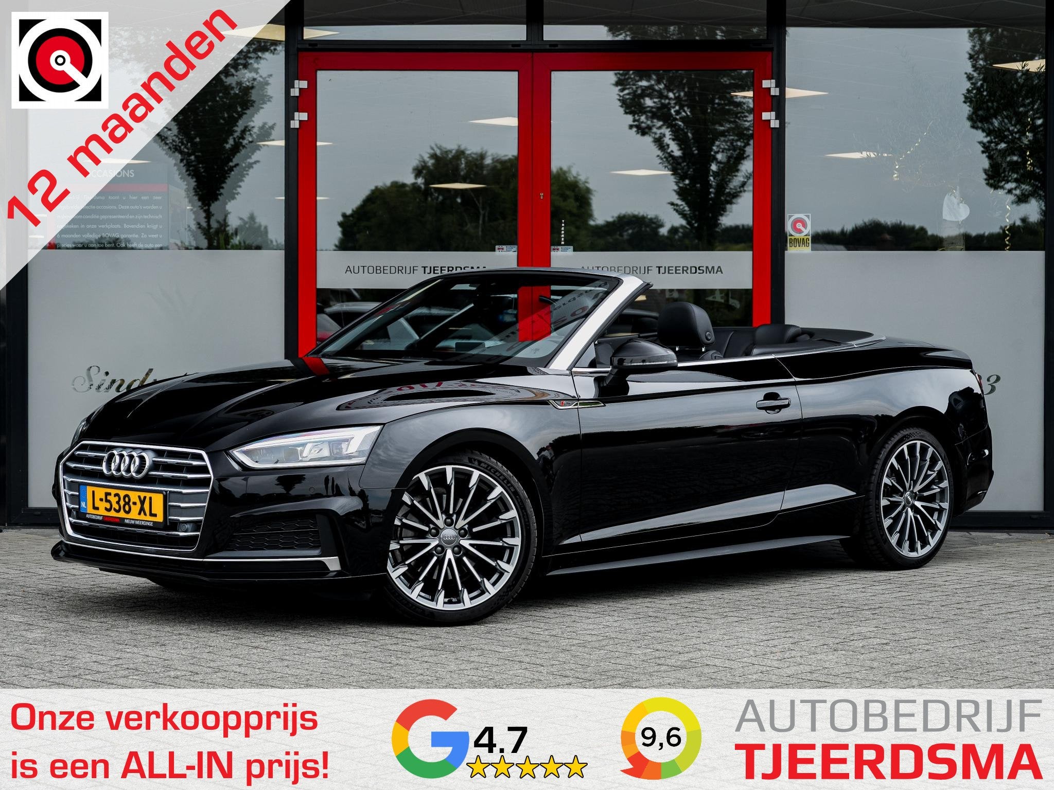 Audi A5 Cabriolet 2.0 TFSI MHEV Sport Pro S-Line 190PK | Nav, Auto's, 12 maanden, Gebruikt, 4 stoelen, Zwart