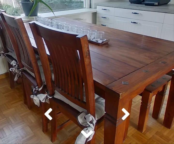 Teaktafel met 3 stoelen en bank - Goede staat, Huis en Inrichting, Tafels | Eettafels, Ophalen of Verzenden