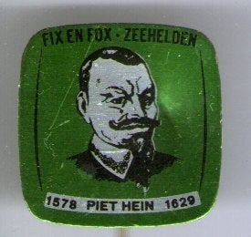 FIX & FOX Zeehelden Piet Hein blik speldje ( W_303), Verzamelen, Ophalen of Verzenden, Zo goed als nieuw, Figuurtje, Speldje of Pin