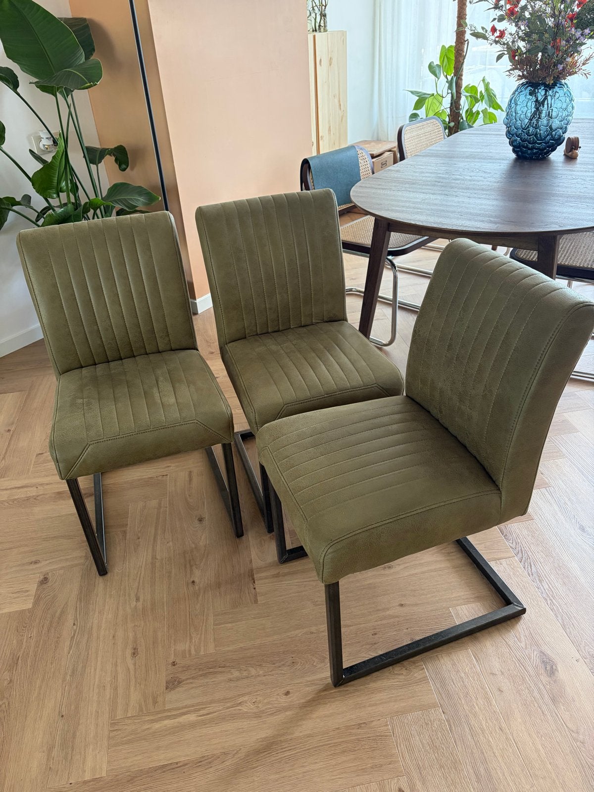 Groene industriële eetkamerstoelen, Ophalen, Gebruikt, Overige kleuren, Drie