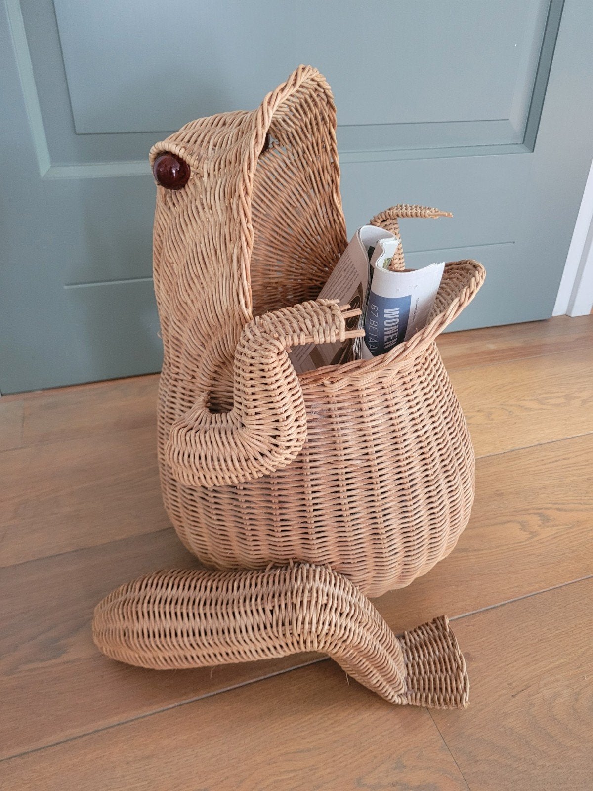 Vintage rotan kikker krantenbak jaren 70 / retro opberger, Huis en Inrichting, Woonaccessoires | Krantenbakken en Lectuurbakken