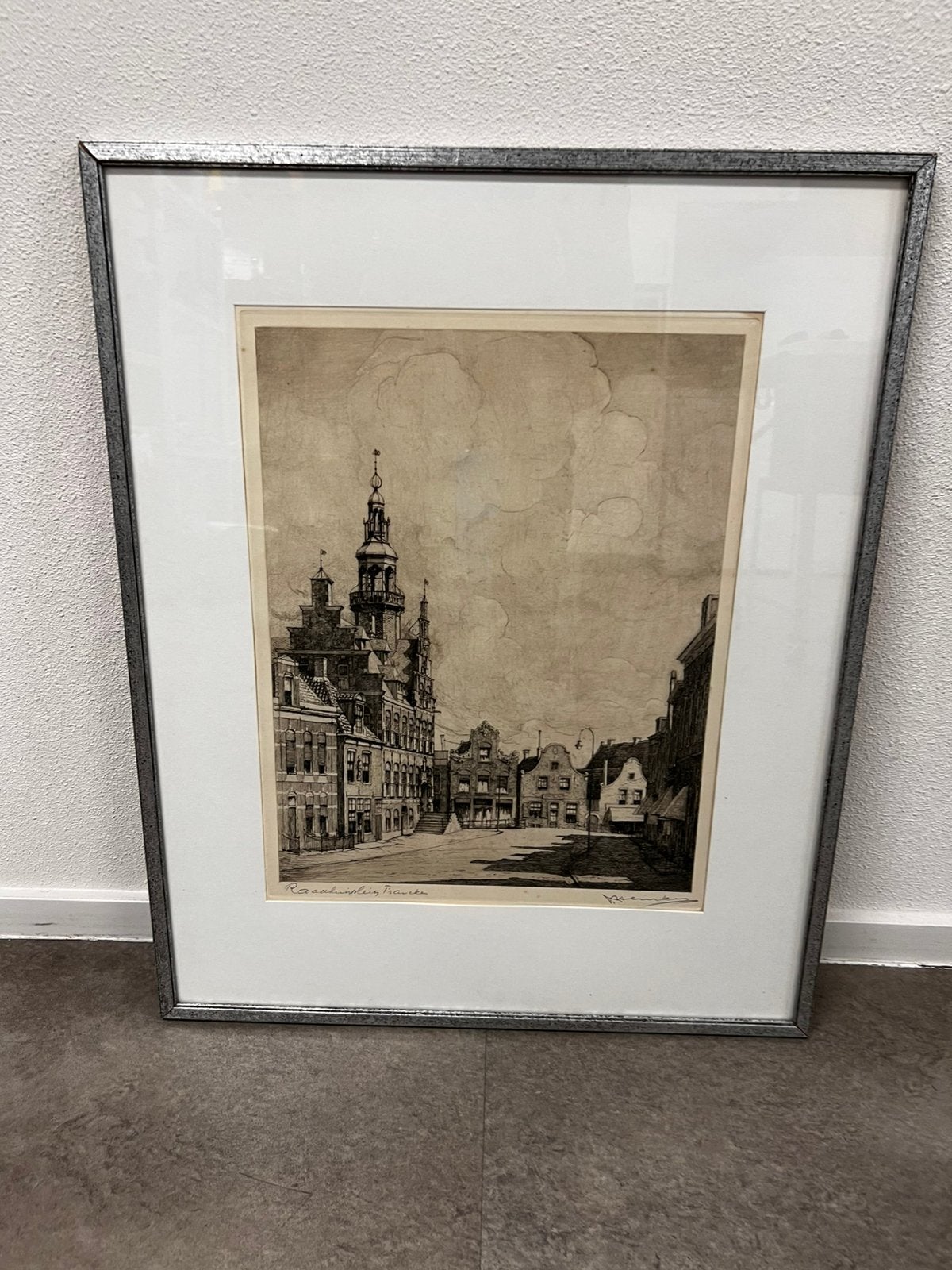 Johan Hemkes - Ets - Raadhuisplein Franeker, Ophalen of Verzenden