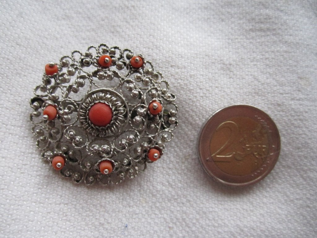 1.   Schitterende oude broche, zilver, Ophalen, Zilver, Broche