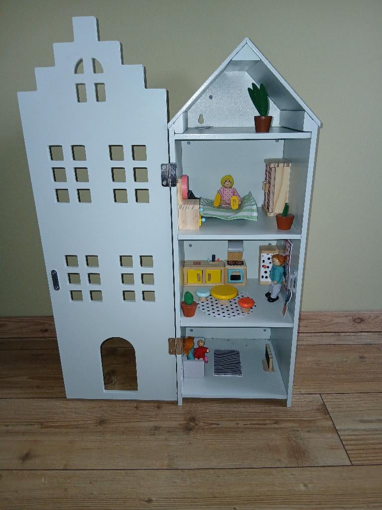 Poppenhuis grachtenpand met meubeltjes, Verzamelen, Ophalen, Zo goed als nieuw, Poppenhuis
