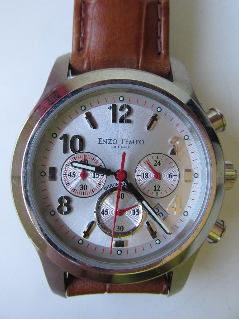 Enzo Tempo Milano chronograph horloge, Overige merken, Leer, Staal, Polshorloge