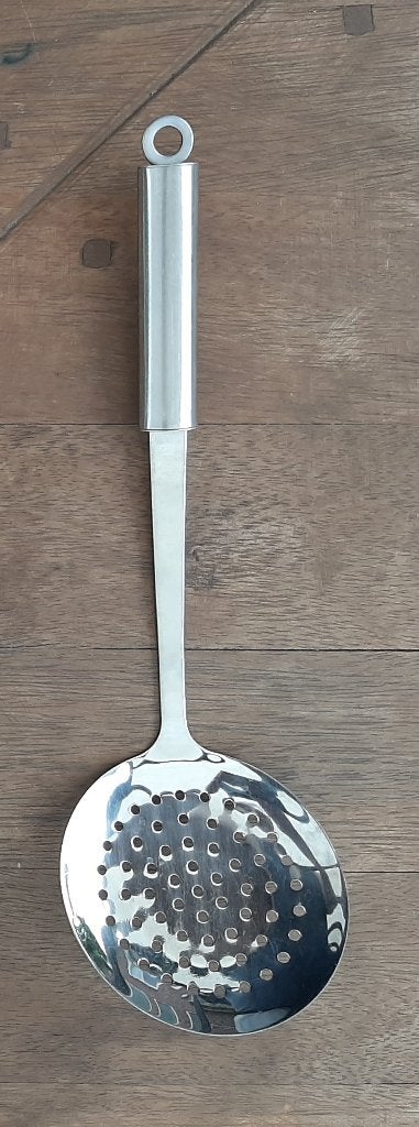 RVS Schuimspaan 35 x 11 Cm, Ophalen, Los bestek, Zo goed als nieuw, Rvs of Chroom