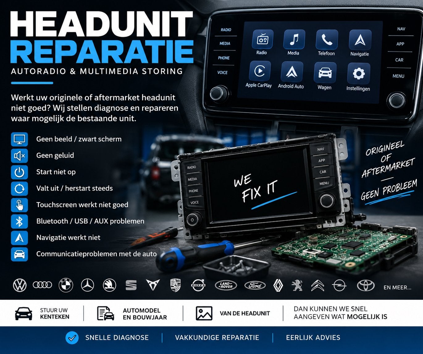 Headunit Reparatie | Autoradio & Multimedia Storing, Ophalen, Nieuw