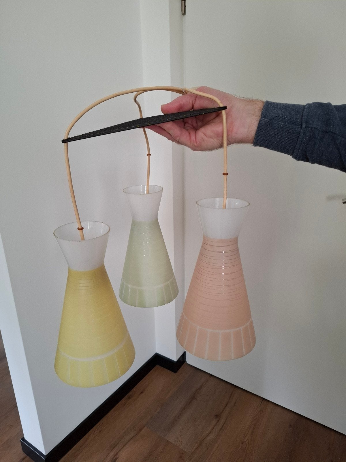 Vintage lamp jaren 50 met 3 pastelkleurige kelken, Ophalen of Verzenden