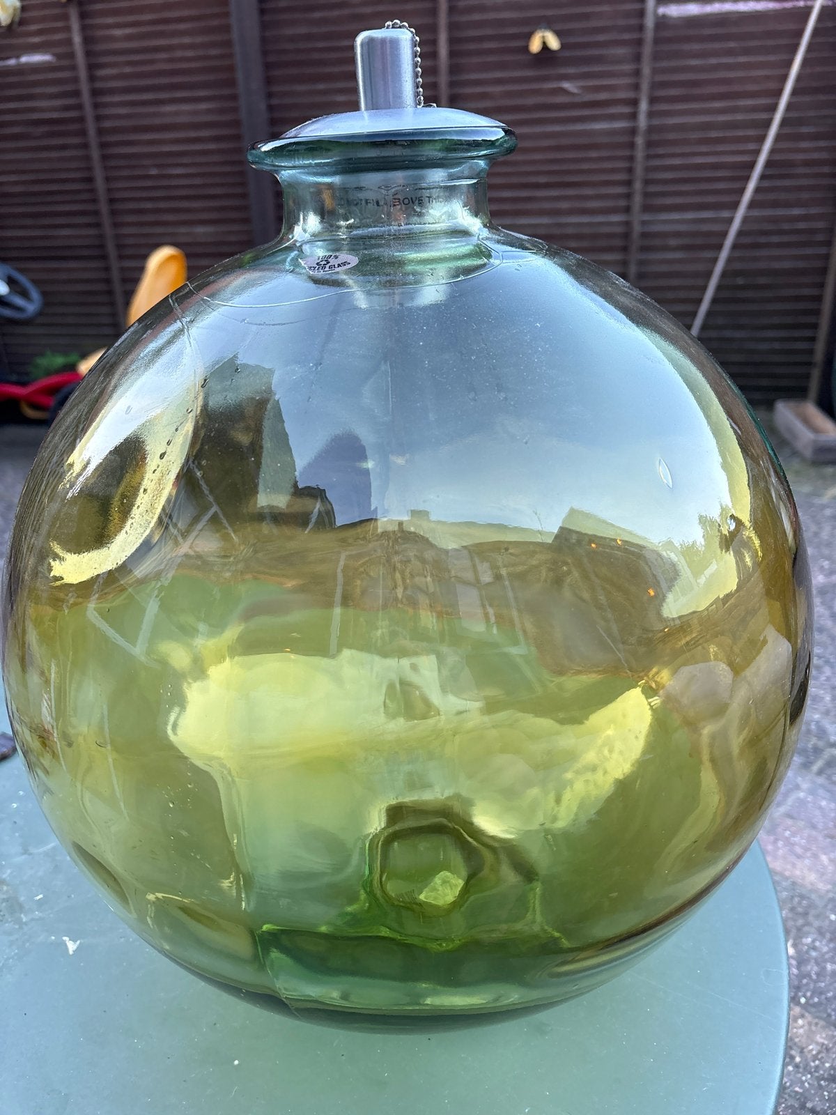 Grote groene olielamp van gerecycled glas, Ophalen, Zo goed als nieuw