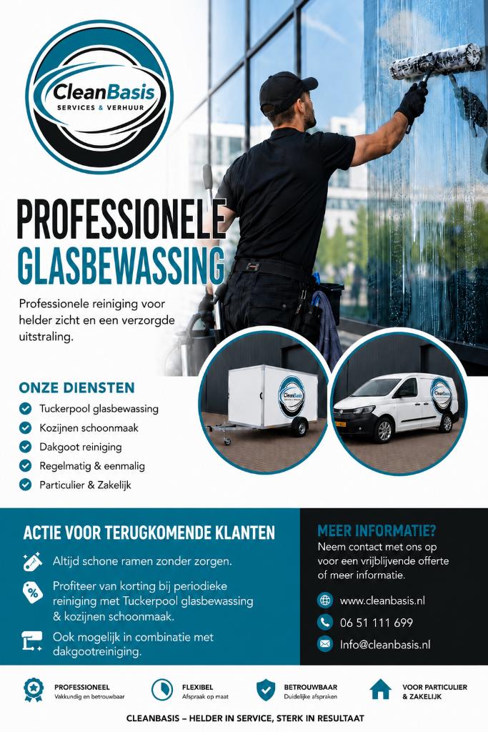 Glazenwasser aanbieding Noord-Nederland, Schoonmaken bedrijfsruimte