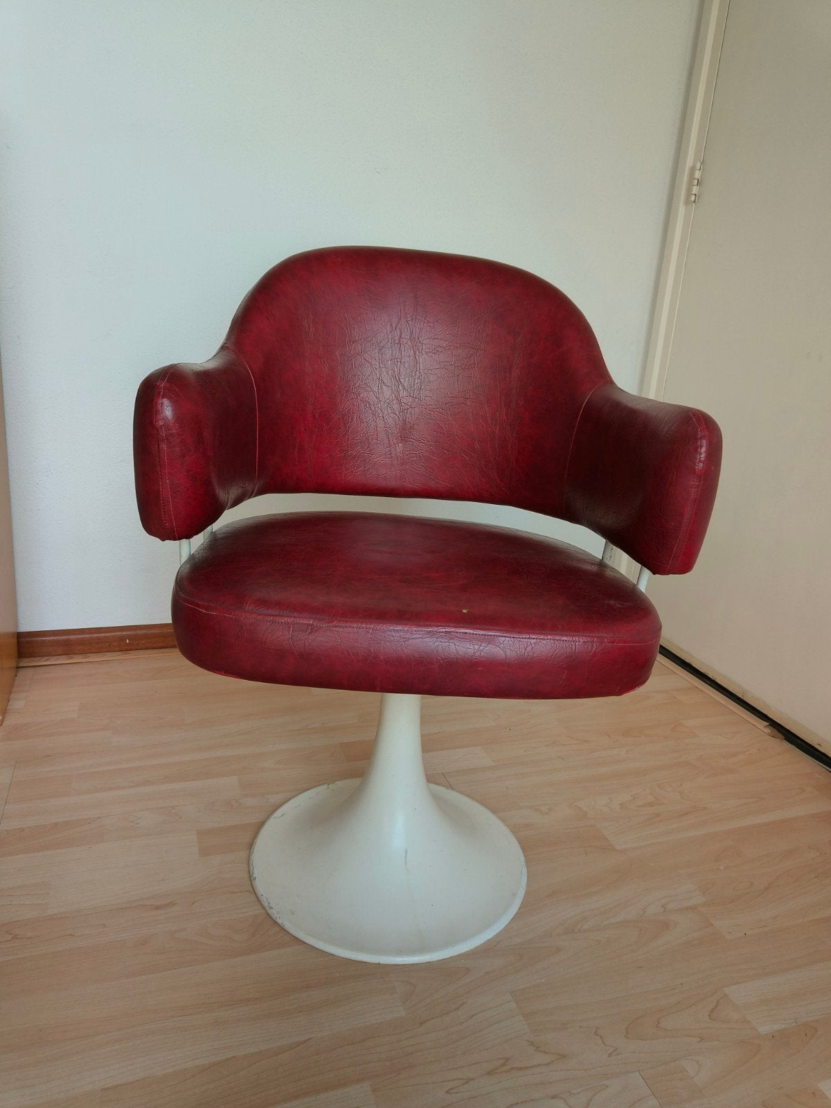 Vintage fauteuil jaren '60 - Rood leer, Ophalen, Gebruikt, Vintage jaren '60, Leer