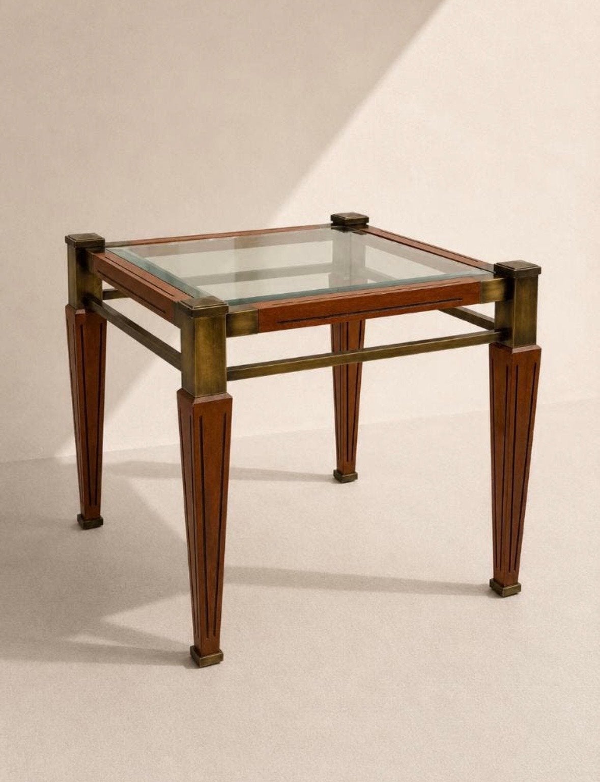 Vintage Art Deco Salontafel van Glas, Hout / Messing, Ophalen