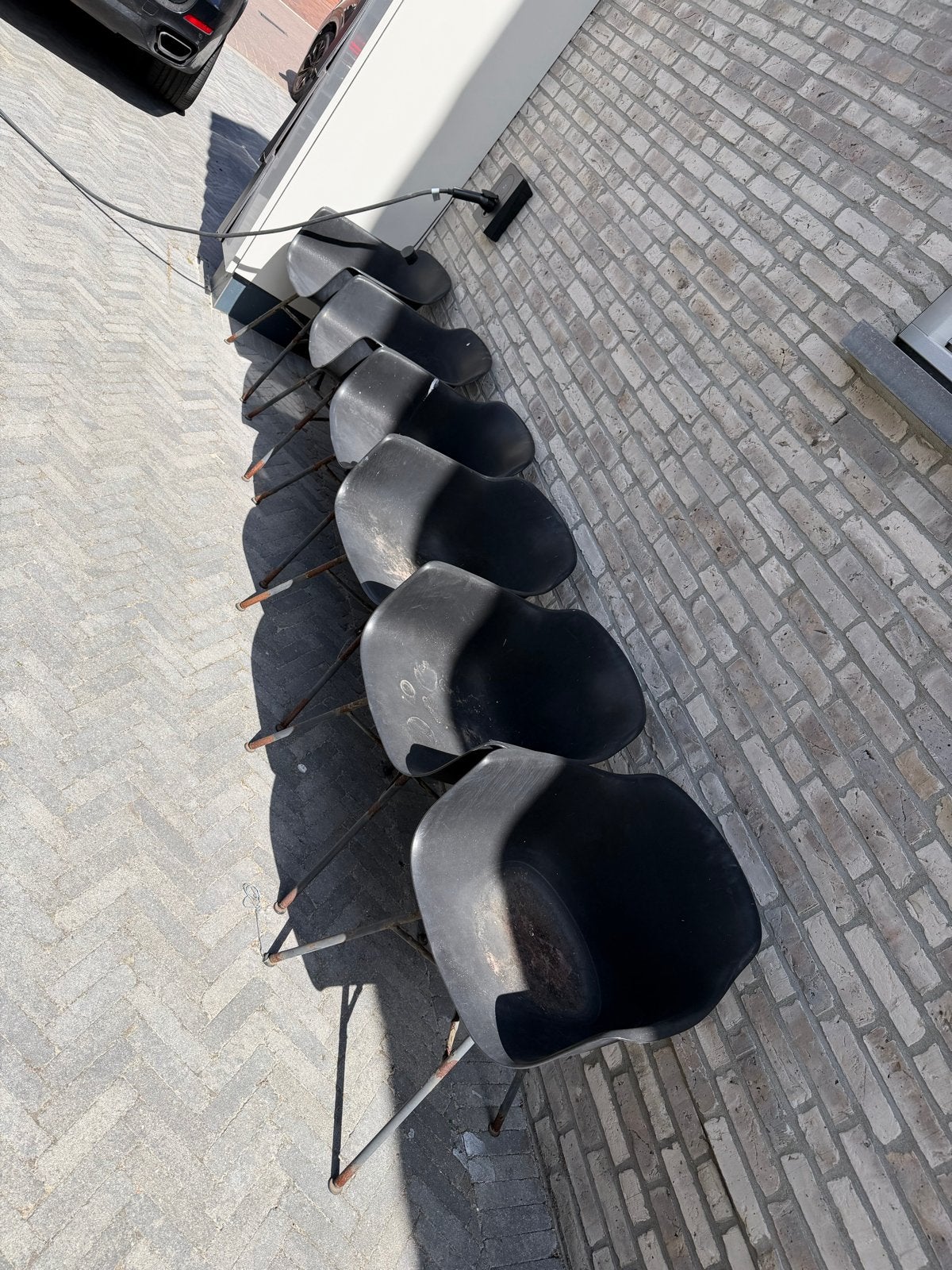 Zwarte kunststof stoelen - Set van 6, Ophalen, Kunststof, Gebruikt, Zwart