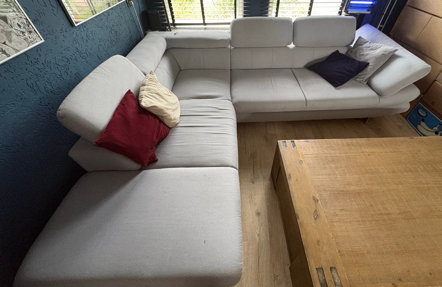 Loungebank/hoekbank lichtgrijs 4+ zits, Ophalen, 250 tot 300 cm, Gebruikt, 100 tot 125 cm