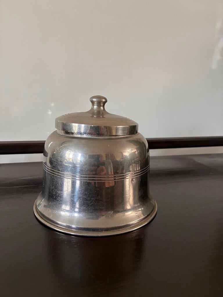 Vintage Verzilverde Tabakspot / Suikerpot - Empire Stijl, Antiek en Kunst, Antiek | Goud en Zilver, Zilver, Ophalen of Verzenden