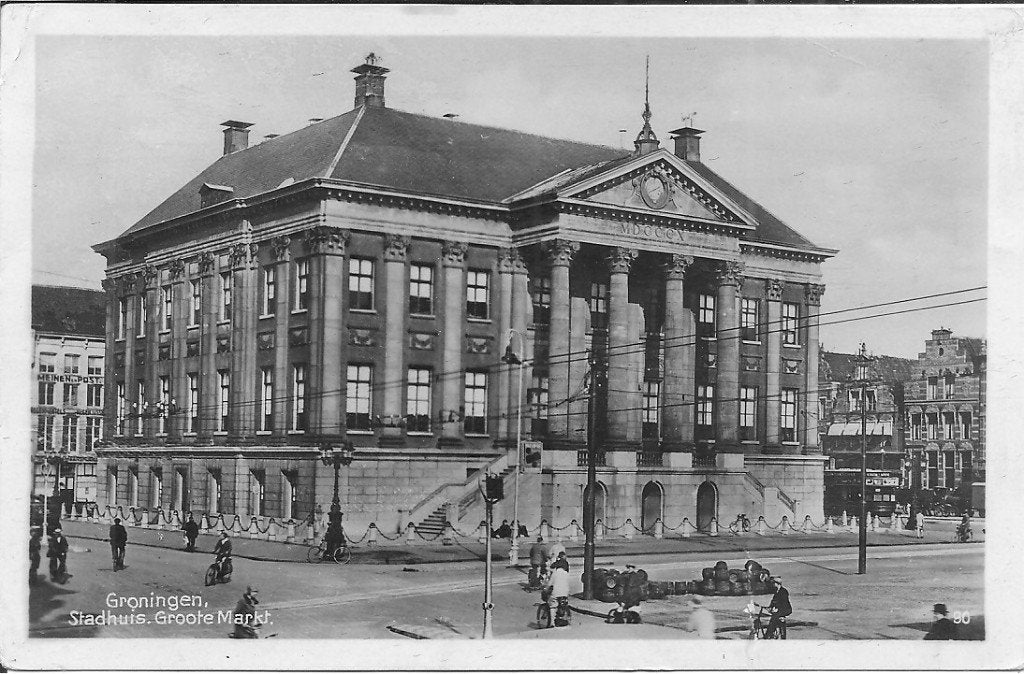 Oude Ansichtkaart Stadhuis Grote Markt Groningen 1942, Ophalen of Verzenden, 1940 tot 1960, Gelopen, Groningen
