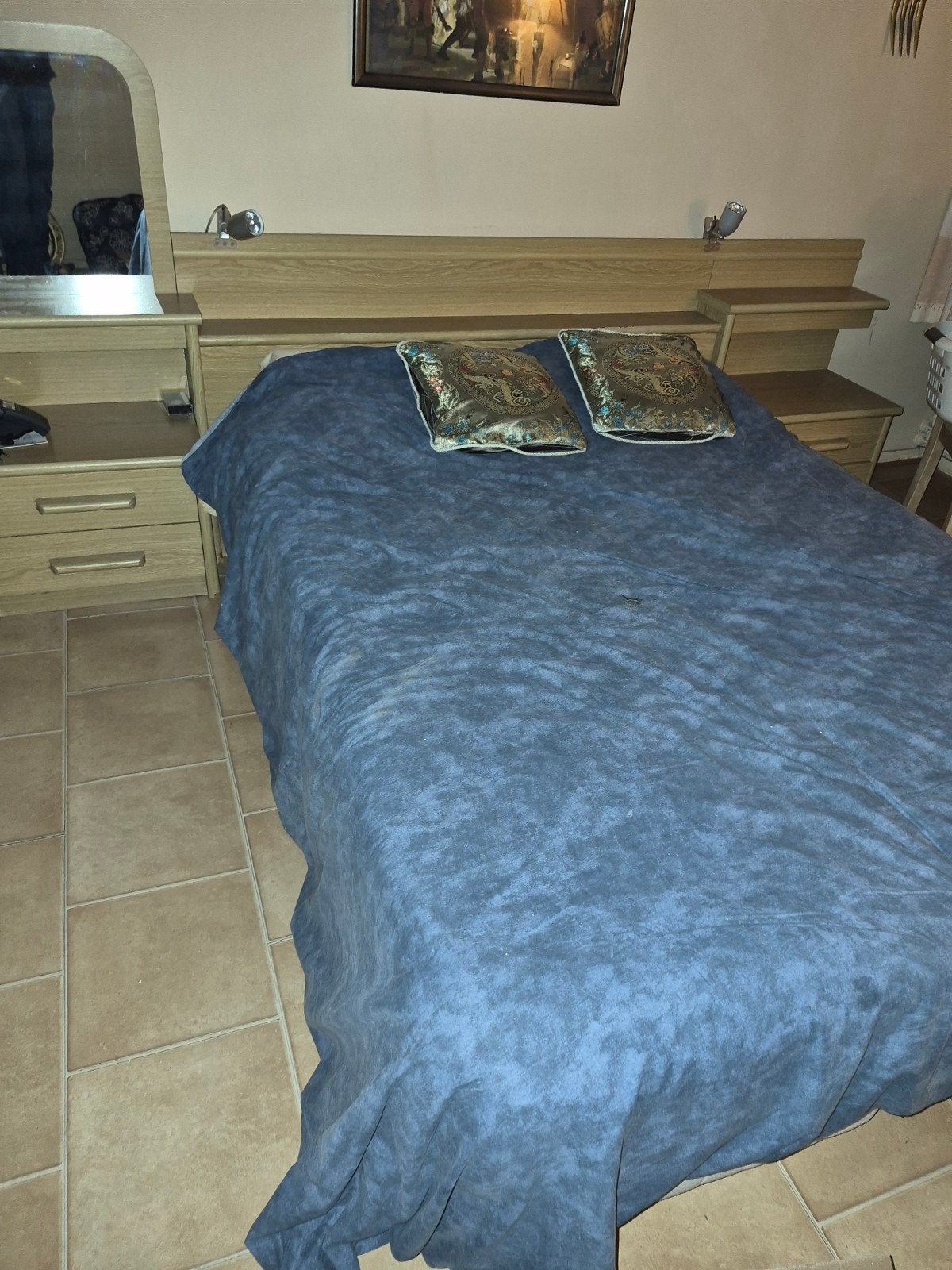 Boxspringbed 140x200 cm met matrassen en toebehoren, Ophalen, Gebruikt, Tweepersoons, 140 cm