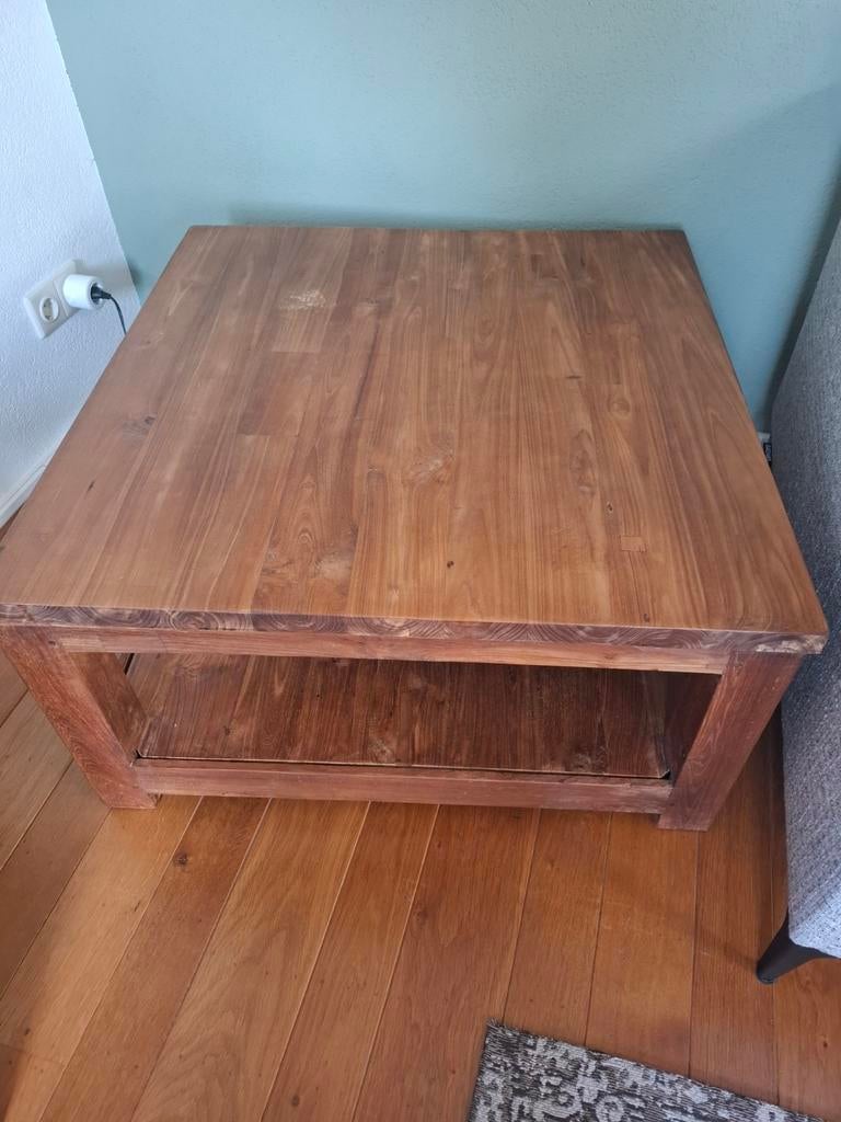 2 salontafels van teakhout, Ophalen, 50 tot 100 cm, Vierkant, 50 tot 100 cm